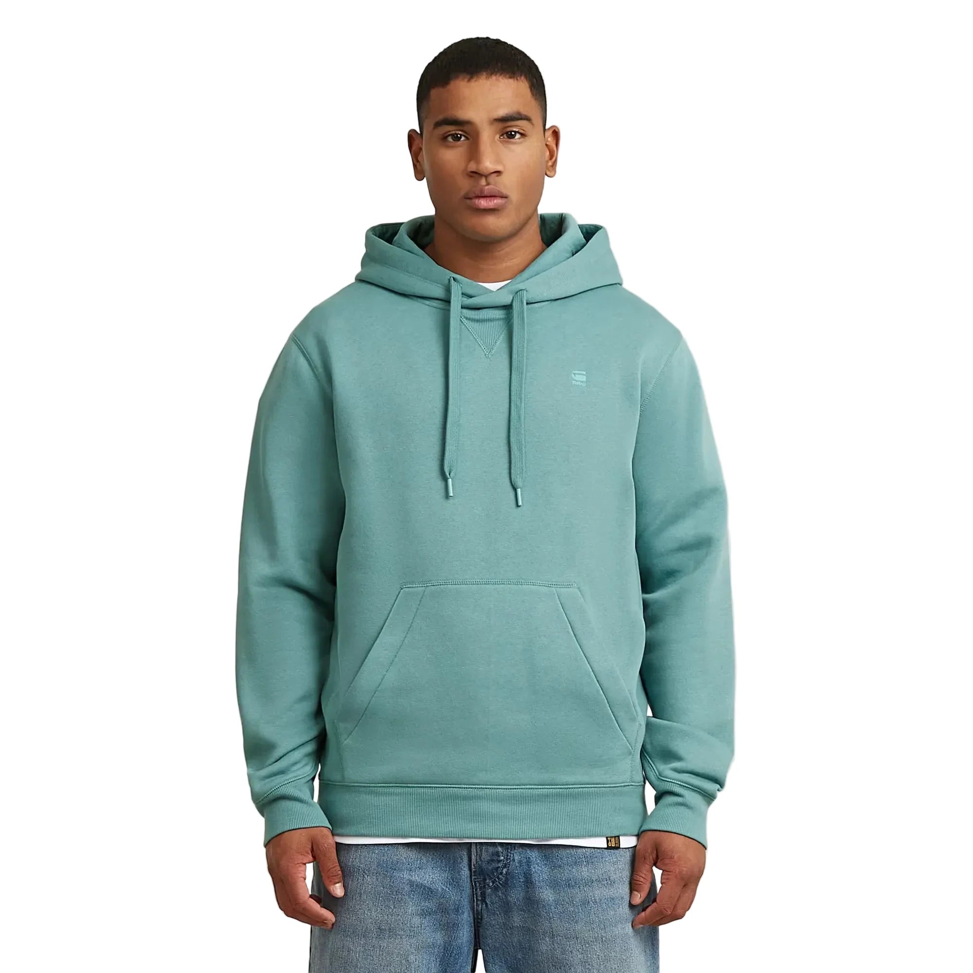 G-Star Premium Core hoodie with crossover hood design, ribbed inset detail, and heavyweight fabric