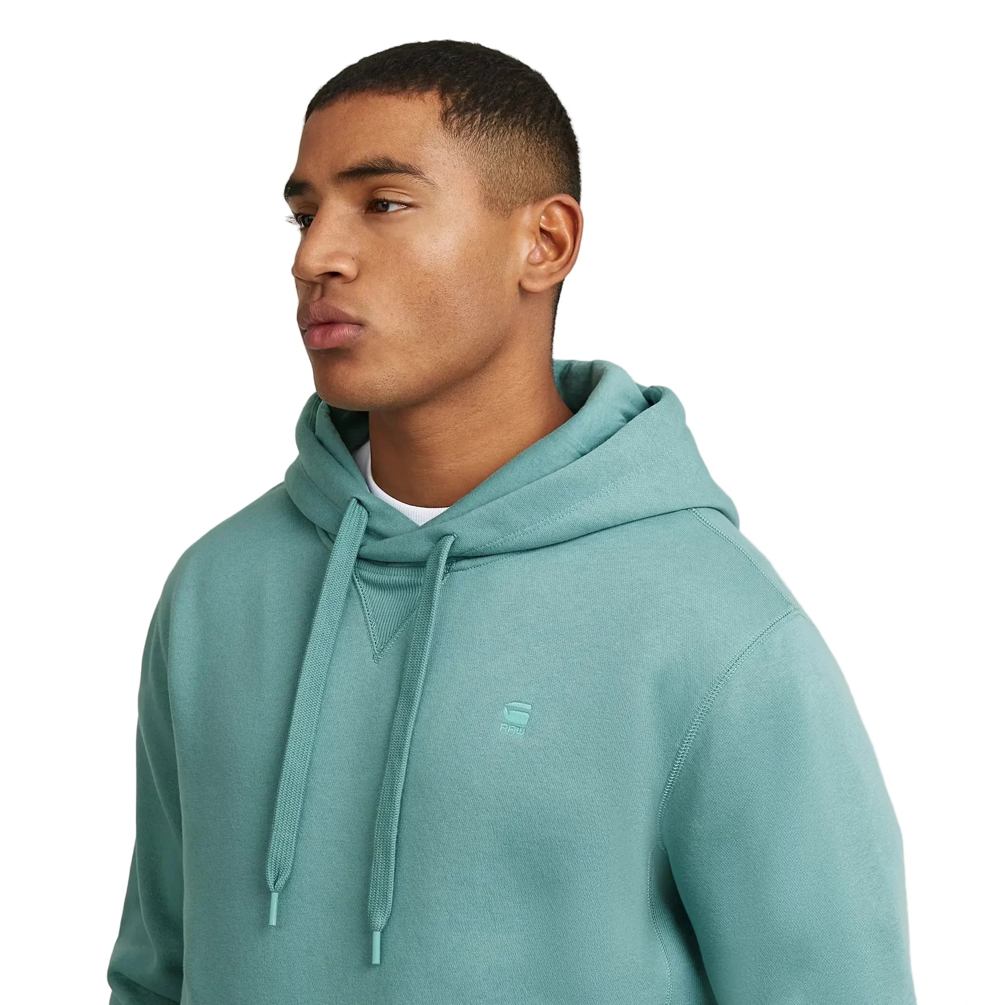 G-Star Premium Core hoodie with crossover hood design, ribbed inset detail, and heavyweight fabric