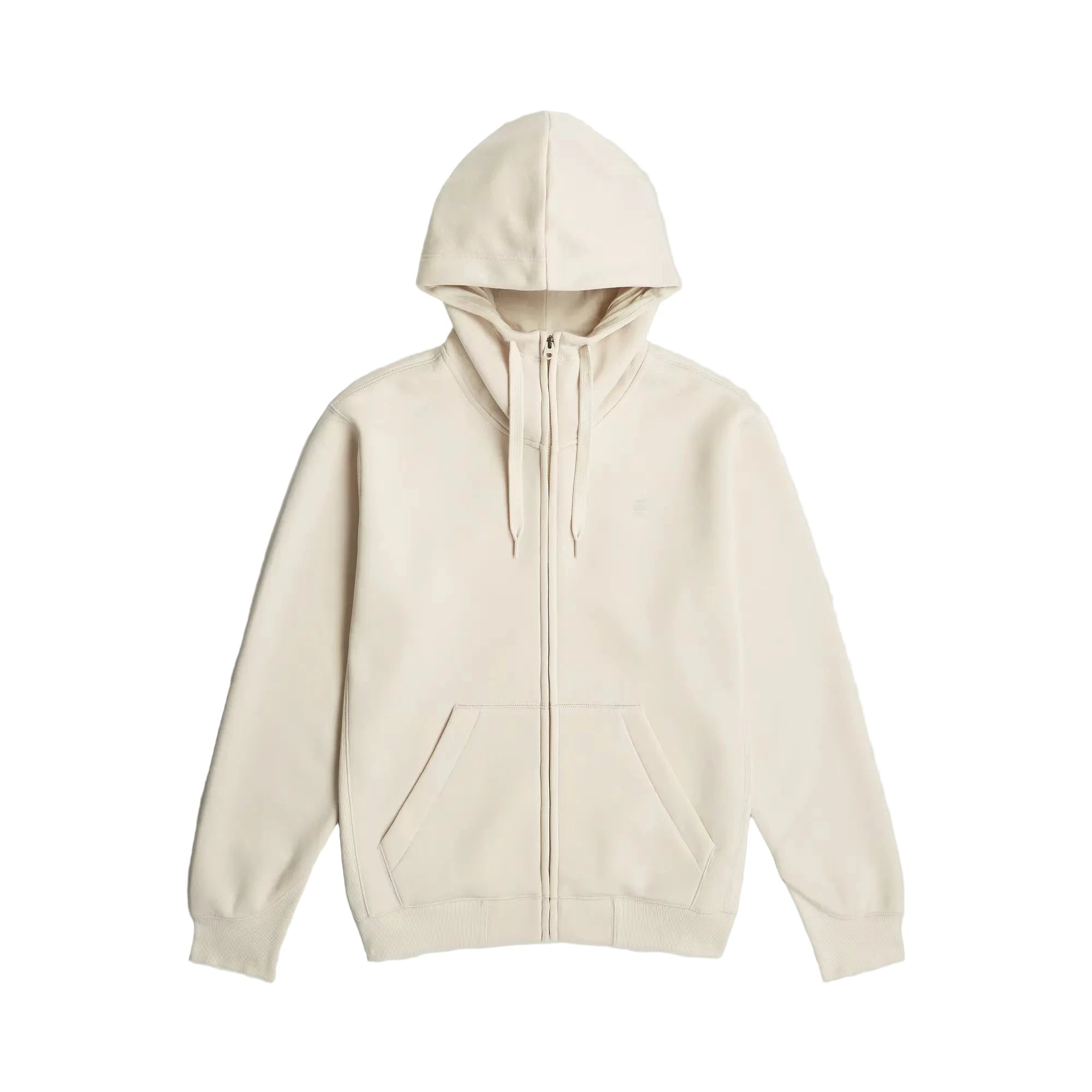 G-STAR® Premium Core Hooded Zip Sweater in Whitebait with hood, zip closure, and ribbed cuffs