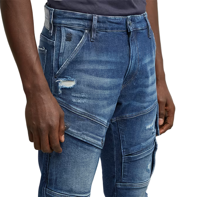 Airblaze 3D Skinny Jeans in Antique Faded Rainstorm Destroyed with 3D construction and reinforced stitching