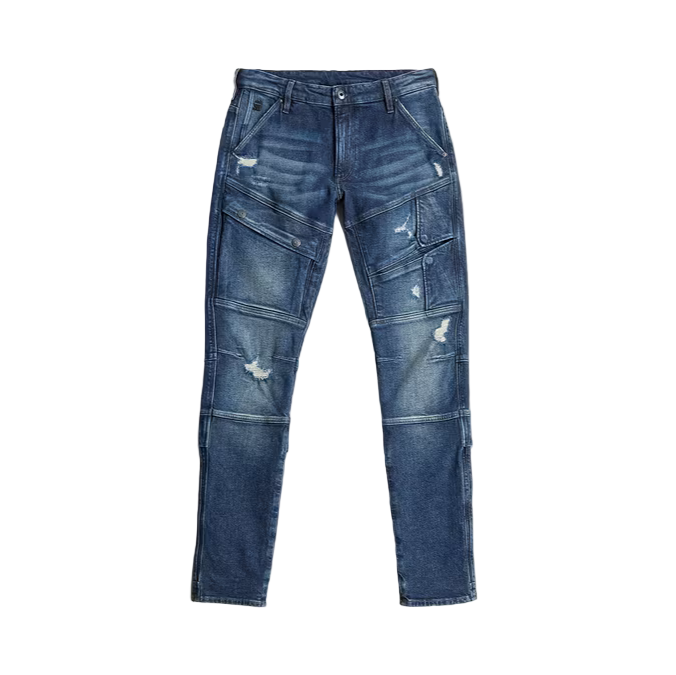 Airblaze 3D Skinny Jeans in Antique Faded Rainstorm Destroyed with 3D construction and reinforced stitching