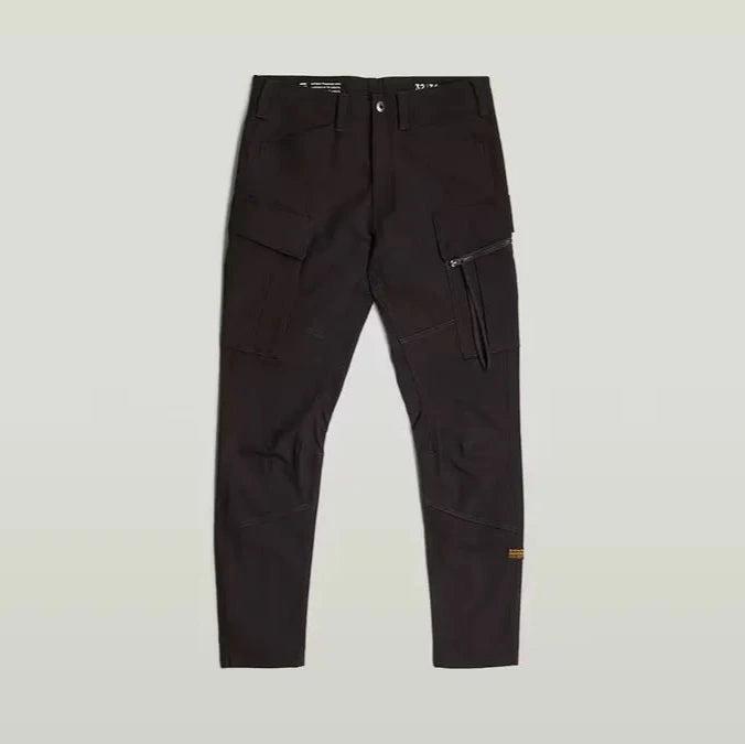 Black cargo pants on a light gray background