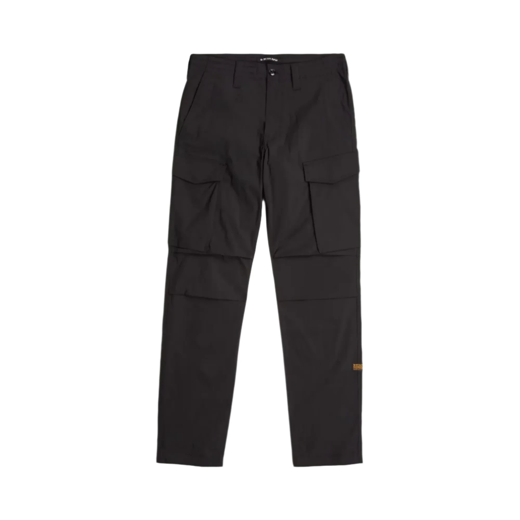 Black cargo pants on a light gray background