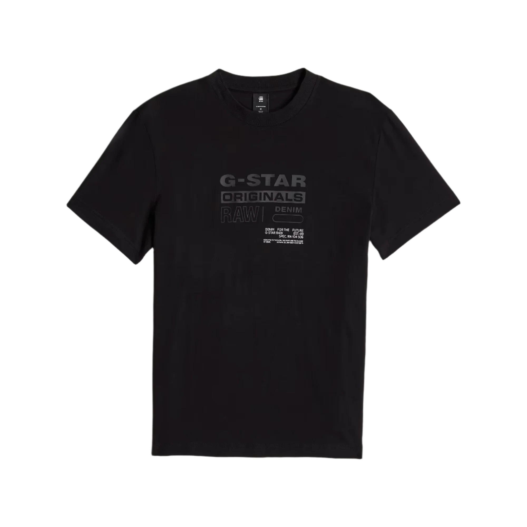 Men's regular fit dark black graphic T-shirt made from organic cotton with G-STAR Originals front print and ribbed round neck