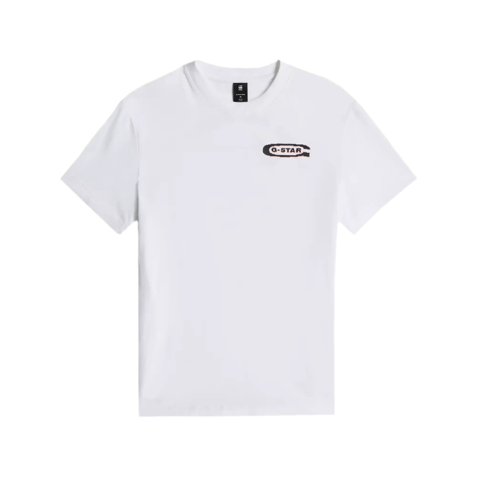 white G-STAR organic cotton T-shirt with chest graphic and ribbed neckline