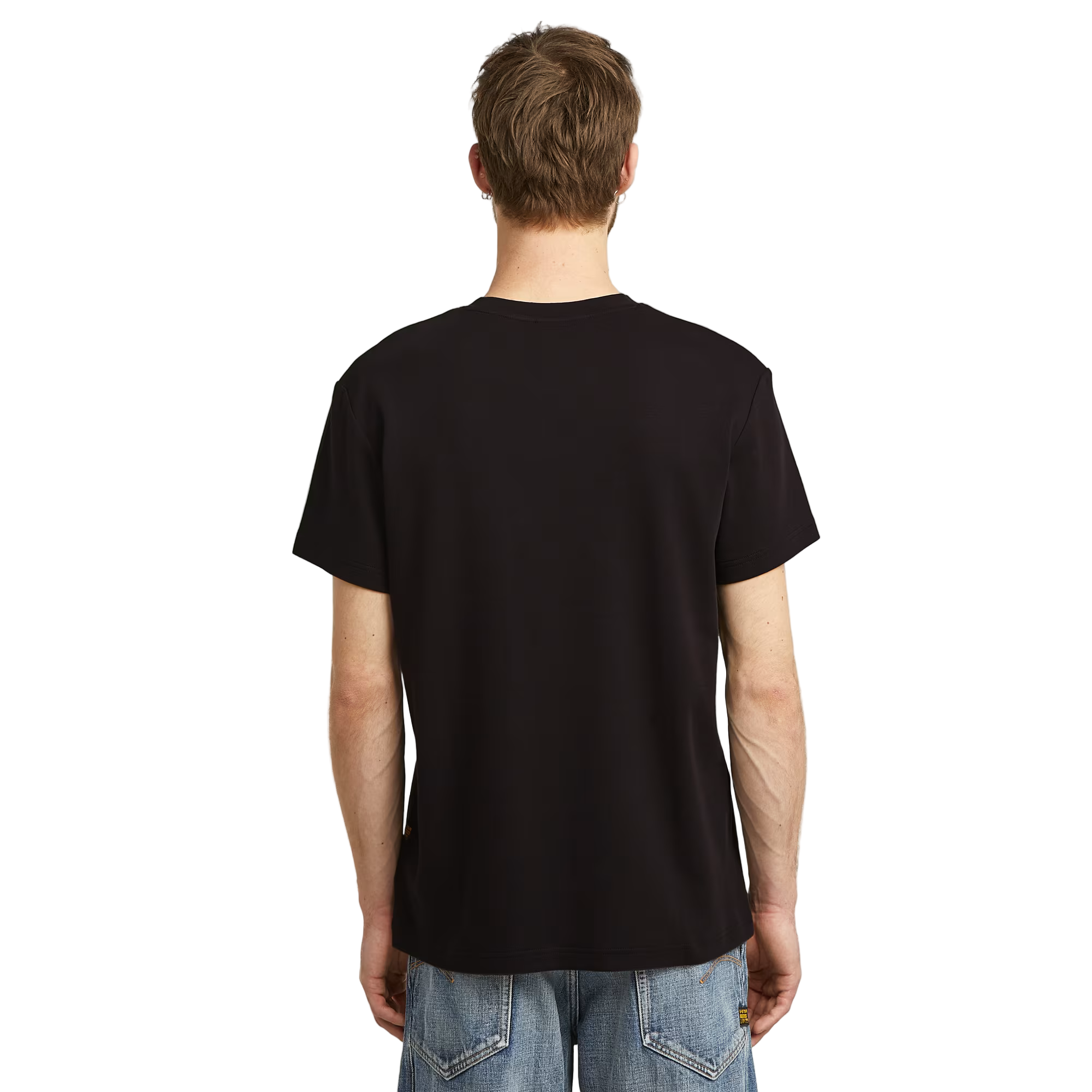  Dark black regular fit T-shirt with round neck and chest logo graphic