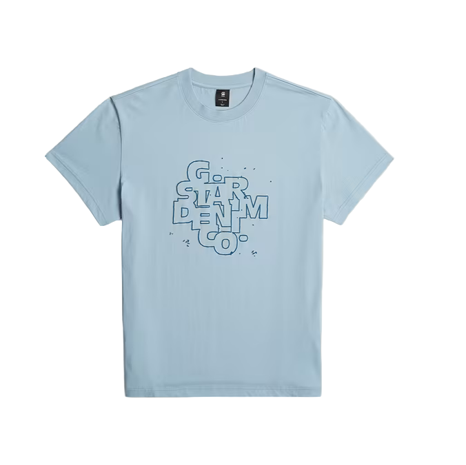 Light blue t-shirt with text design on a white background