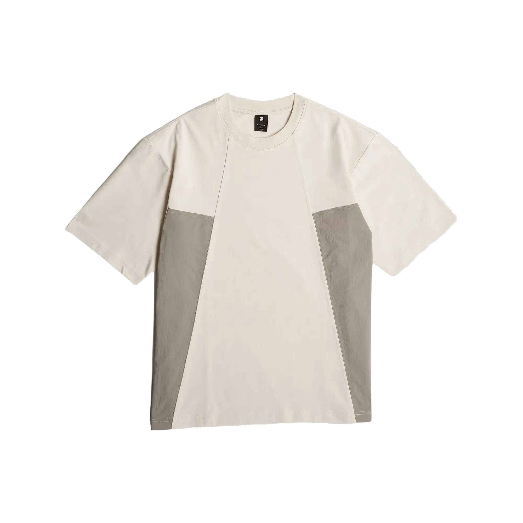 Beige and gray long-sleeve shirt on a light gray background