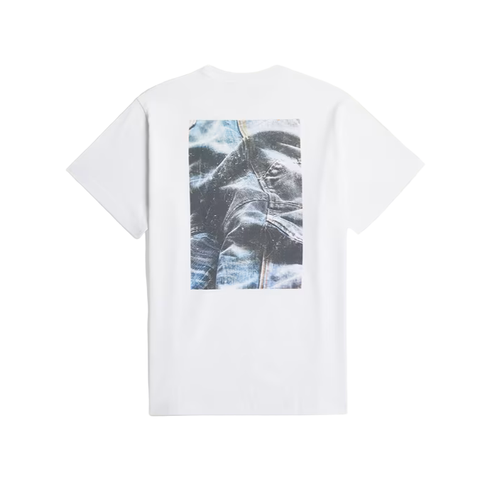  White denim loose fit T-shirt with round neck and bold back graphic print