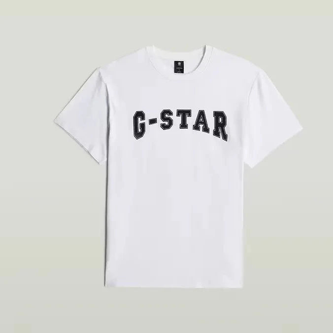 White t-shirt with 'G-Star' logo on a light gray background