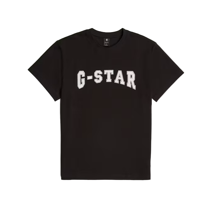 Black t-shirt with 'G-STAR' text on a light gray background