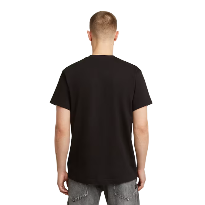 Black t-shirt with 'G-STAR' text on a light gray background