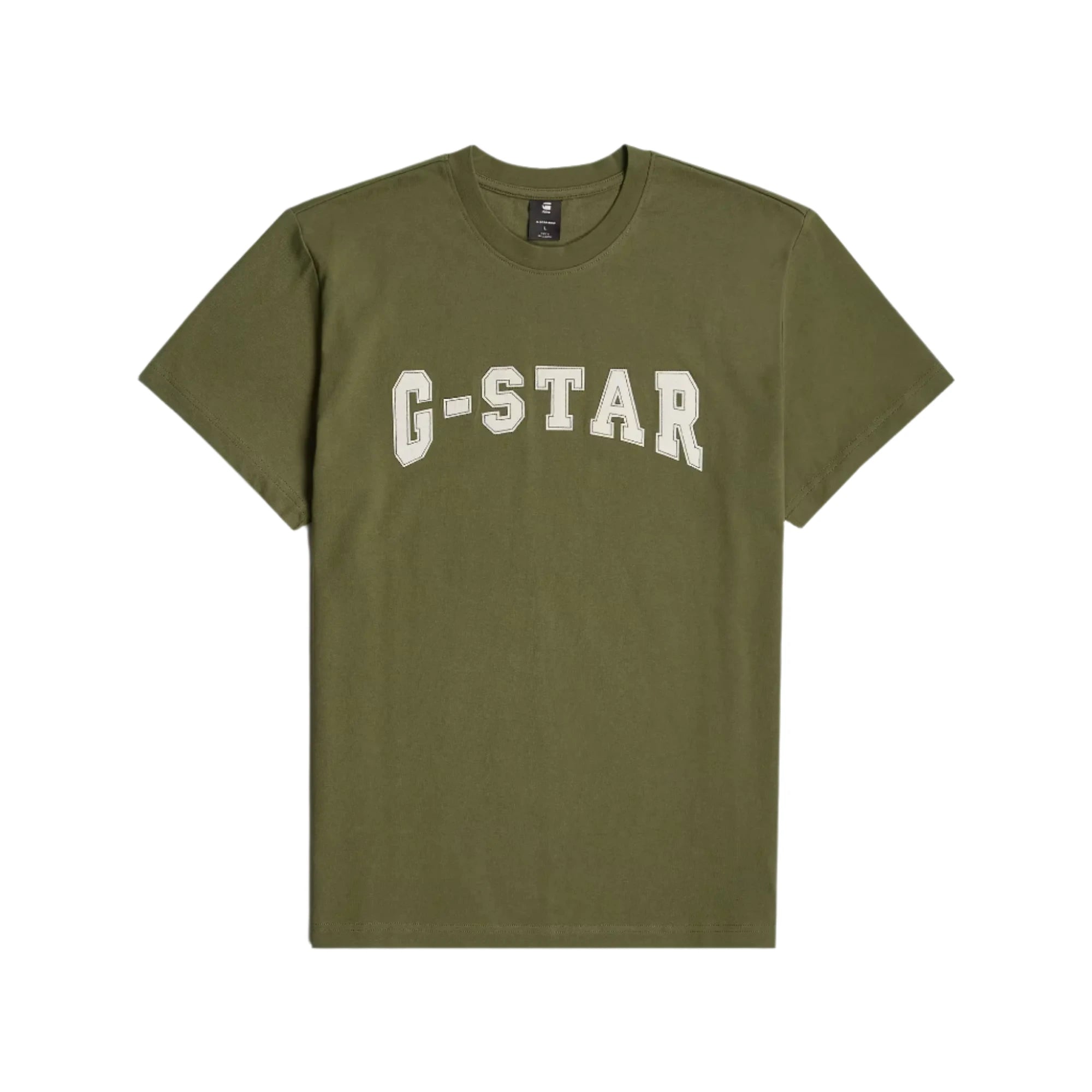 Green t-shirt with 'G-Star' logo on a light gray background
