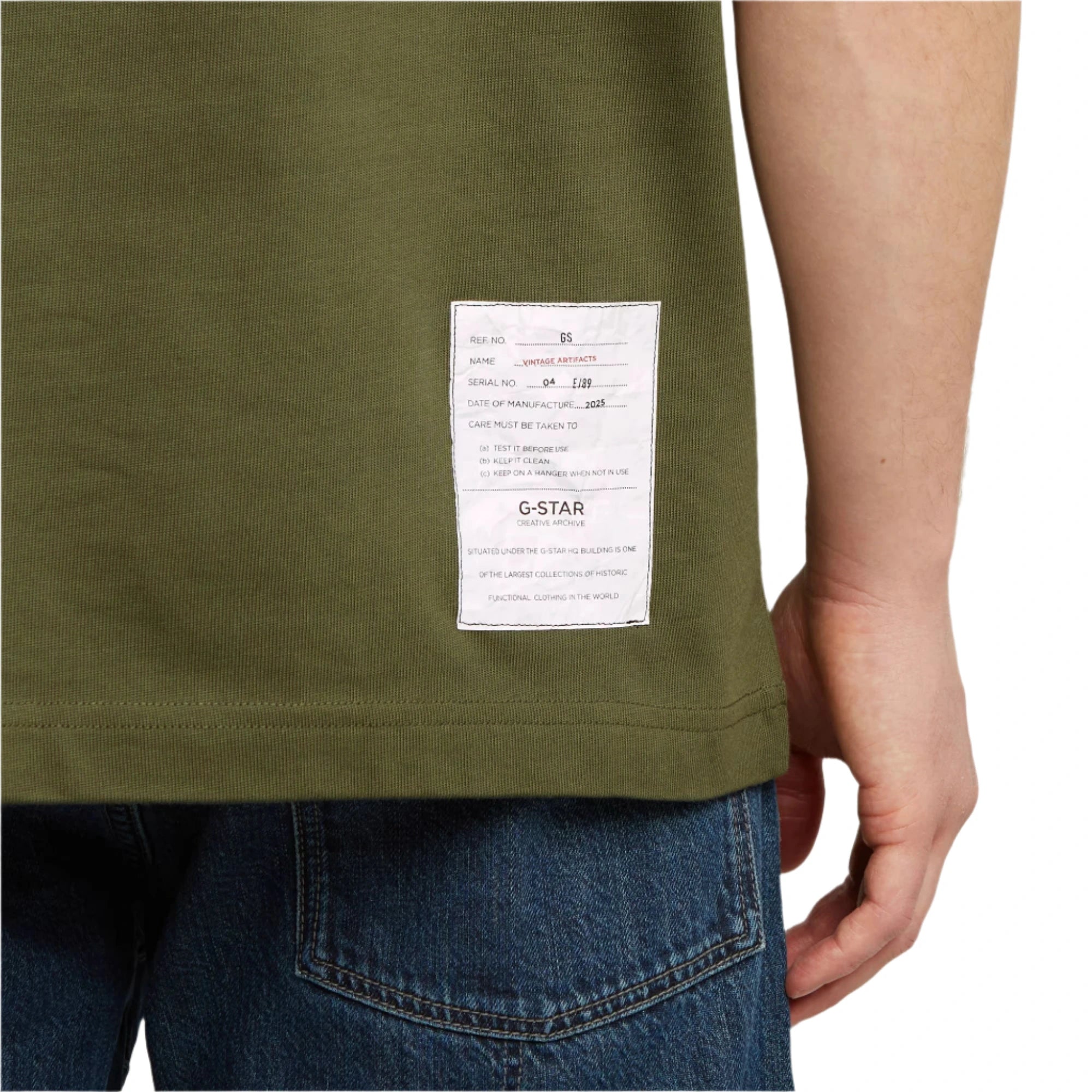 Shadow Olive G-STAR Artifacts Boxy T-Shirt with oversized fit and graphic design on front and back.