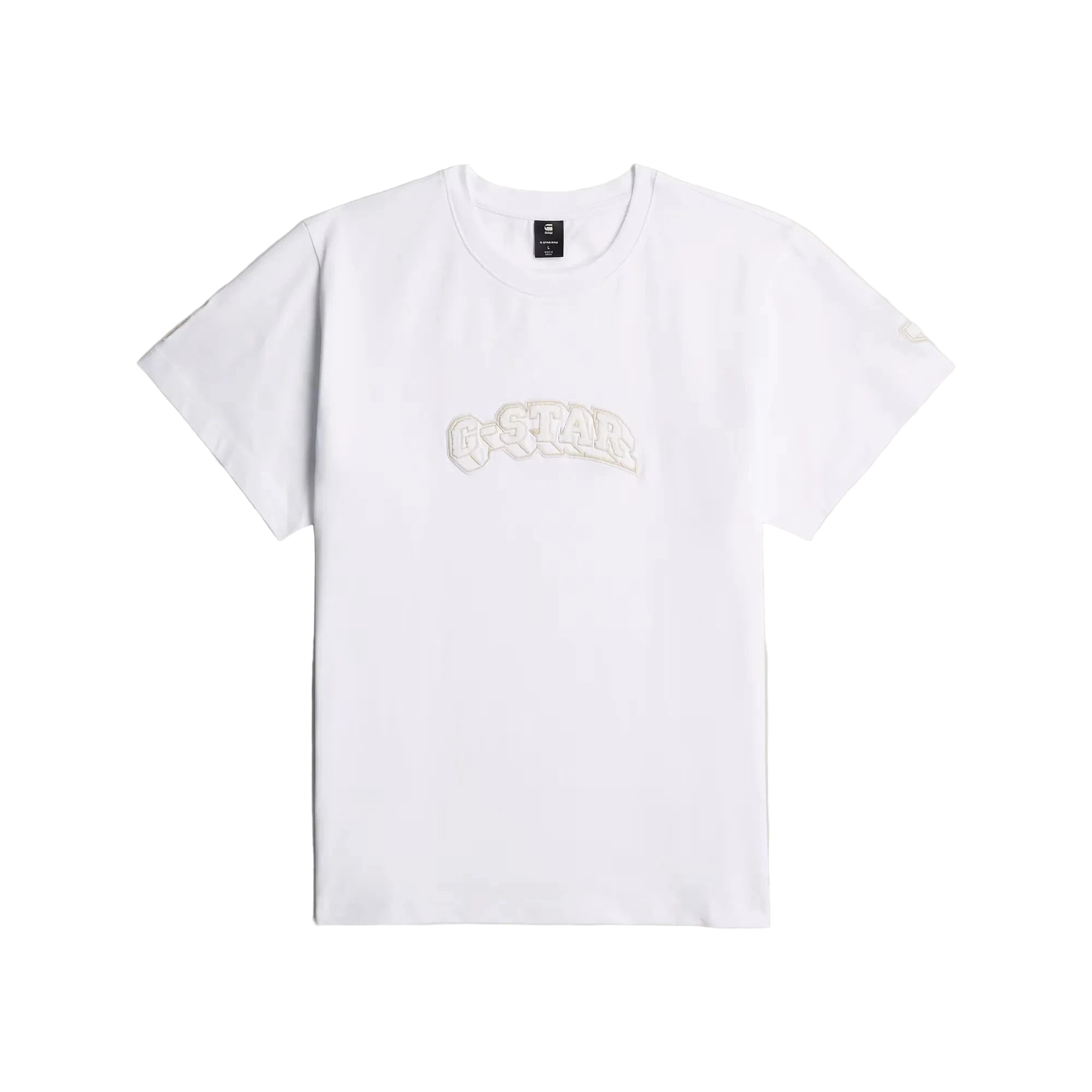 PATCHES Loose T-Shirt in white with graphic front, round neckline, and short sleeves