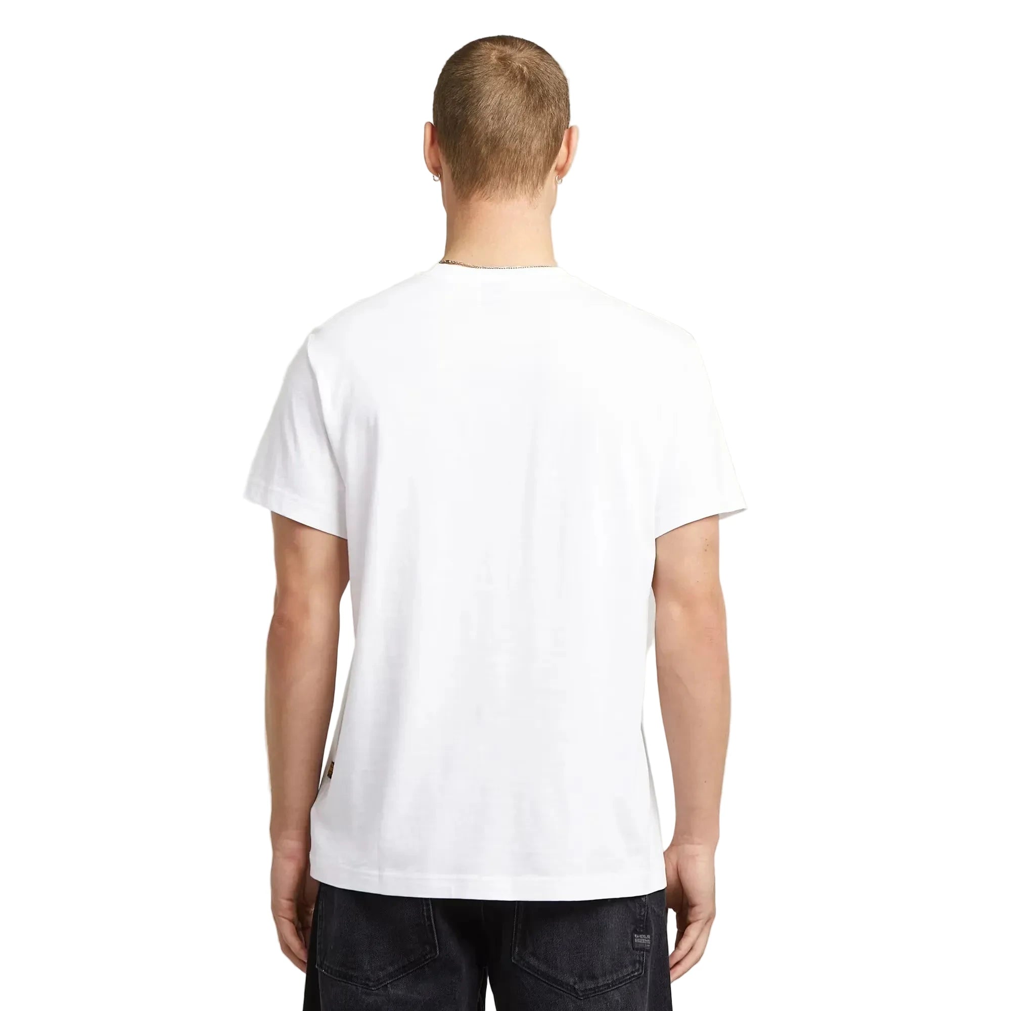 Purveyors T-shirt in white with a round neck and graphic print on the front.