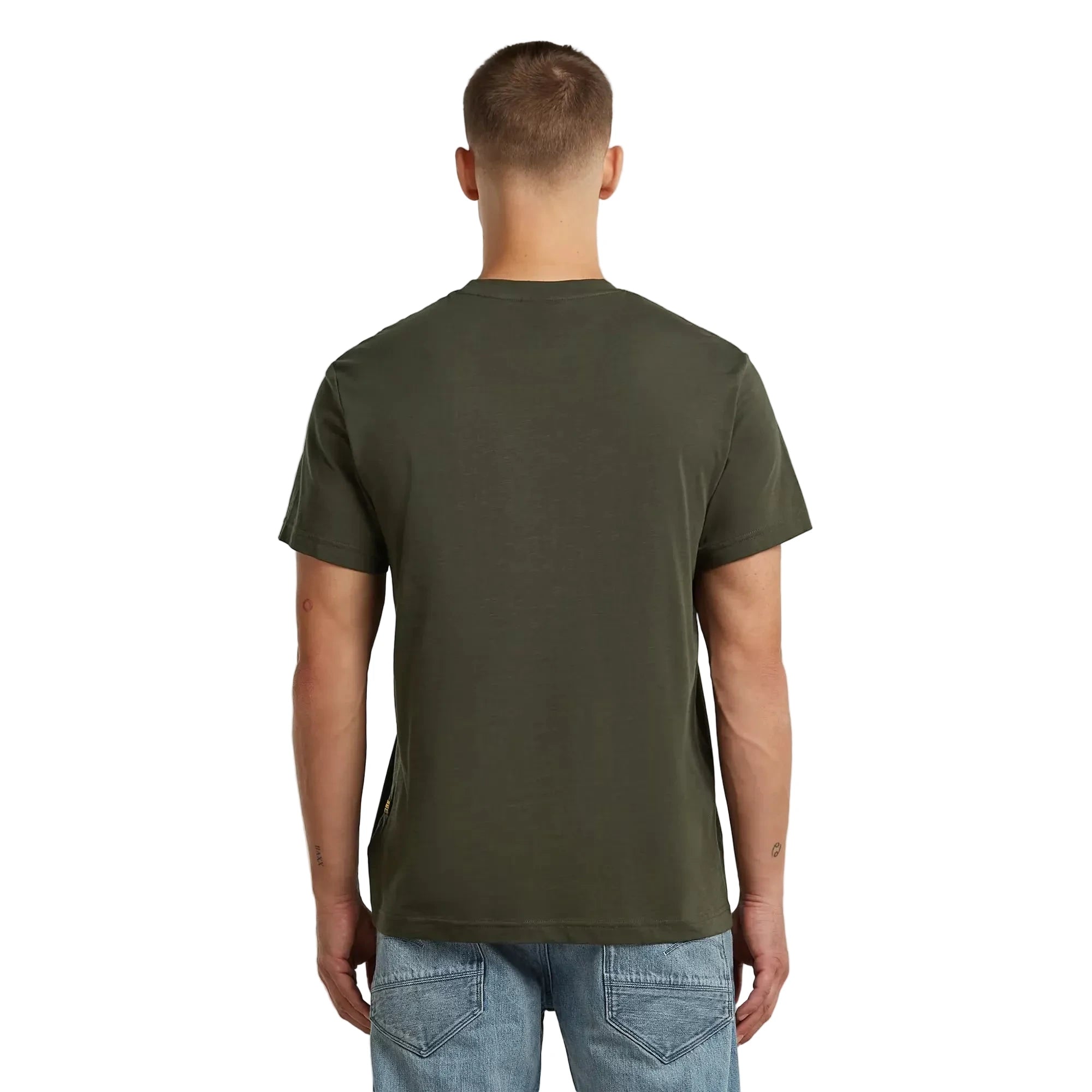 Purveyors T-shirt in asfalt color with a round neck and graphic detail on the front.