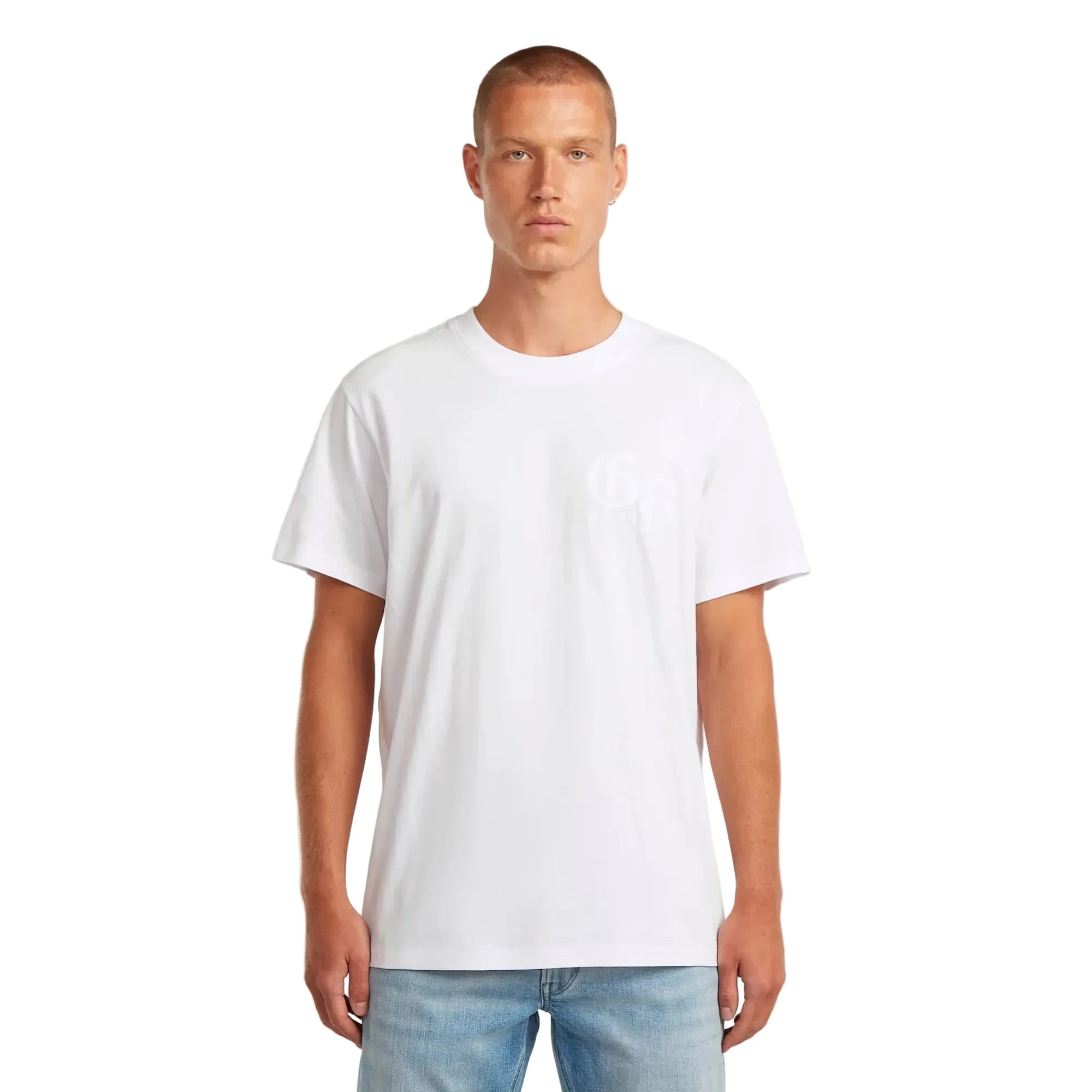 Flock Back Loose T-shirt in white with a bold graphic design on the back.