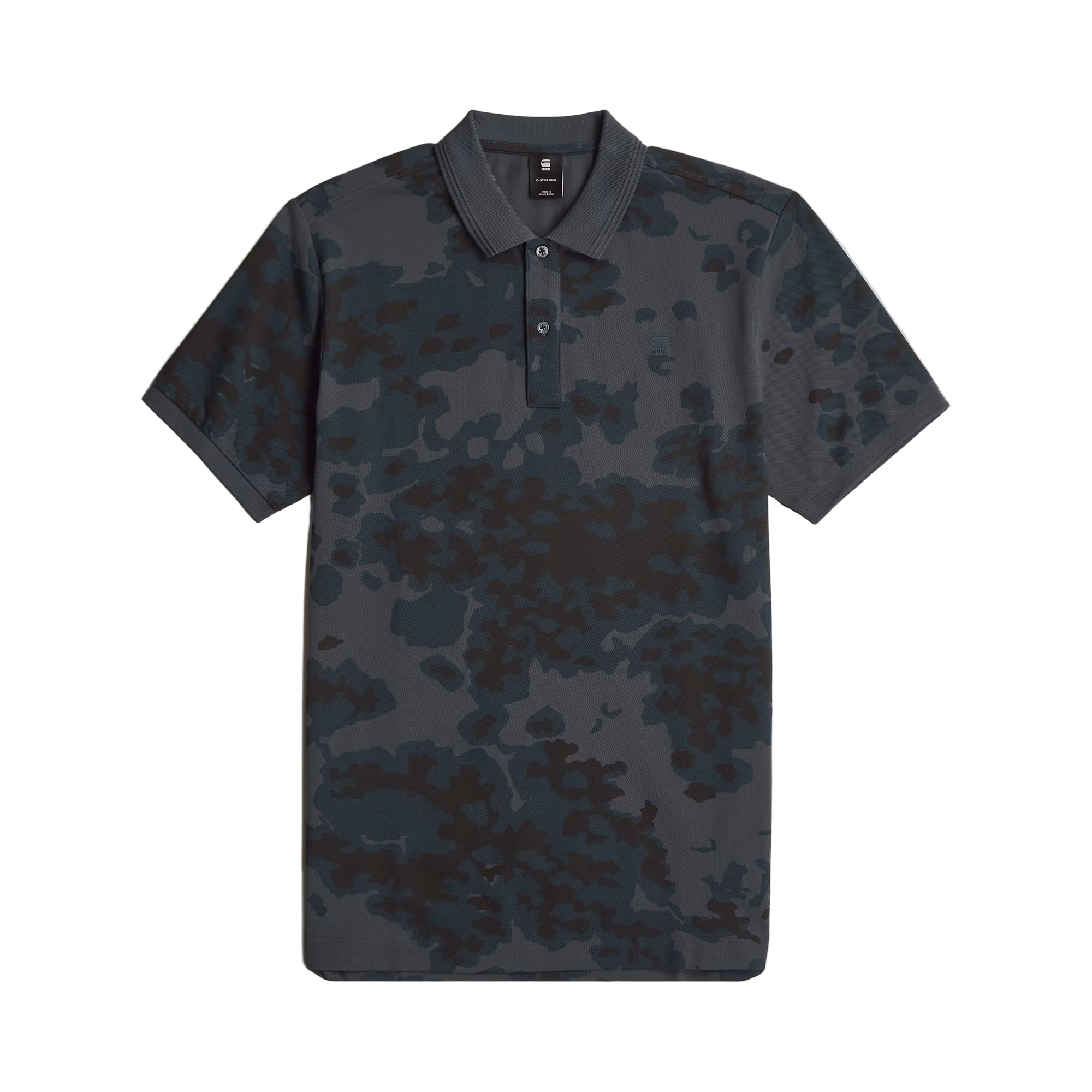 G-STAR® Dunda Slim Allover Polo in India Ink Forest Camo with graphic print and polo collar