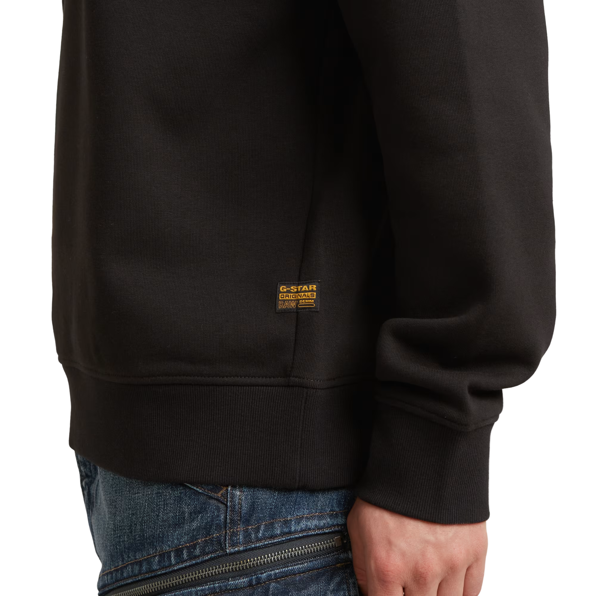 Running Dog Back Graphic Sweater in dark black with front and back graphic prints, round neck, and ribbed details.