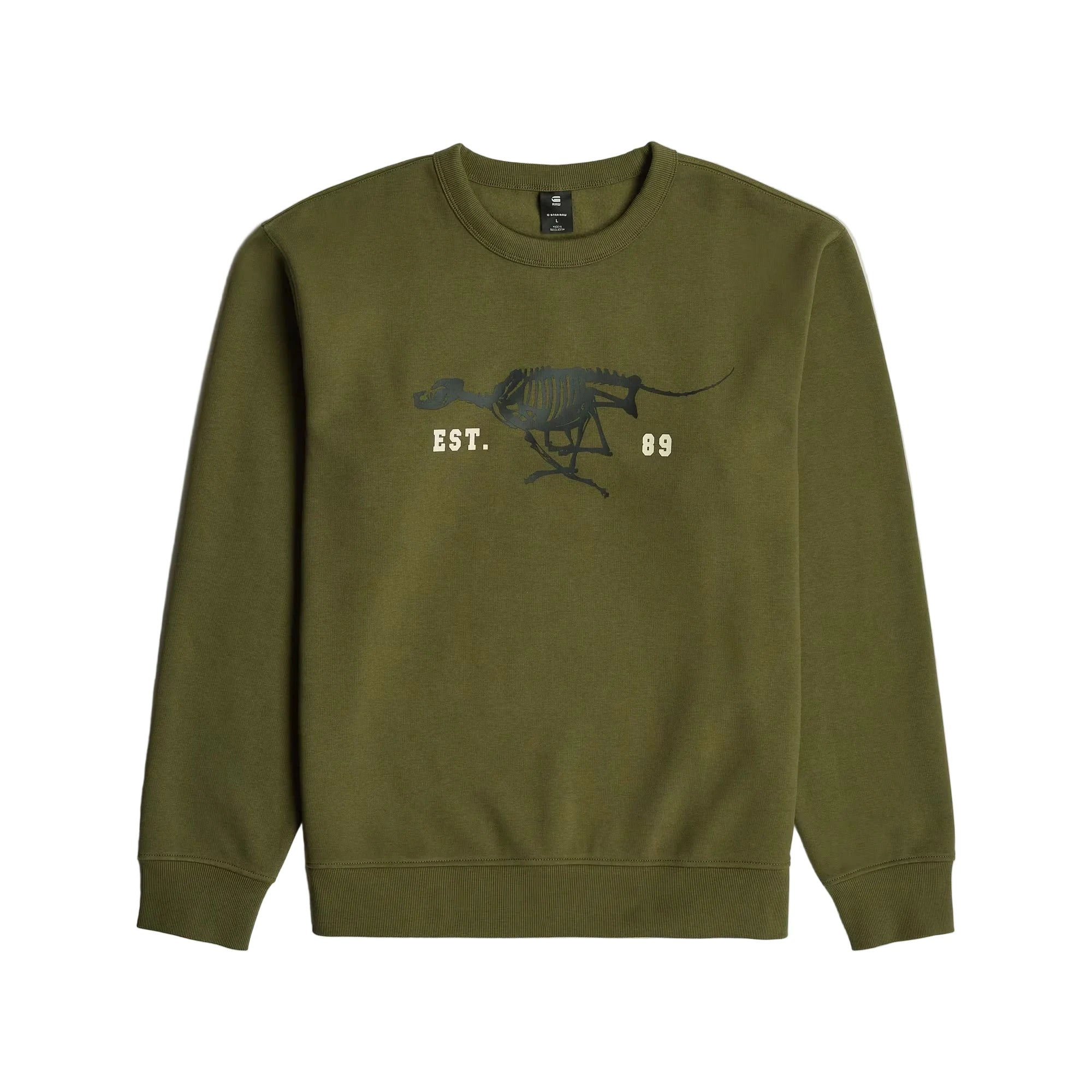 G-Star Running Dog Back Graphic Sweater in dark black with front and back graphic prints, round neckline, and ribbed edges.