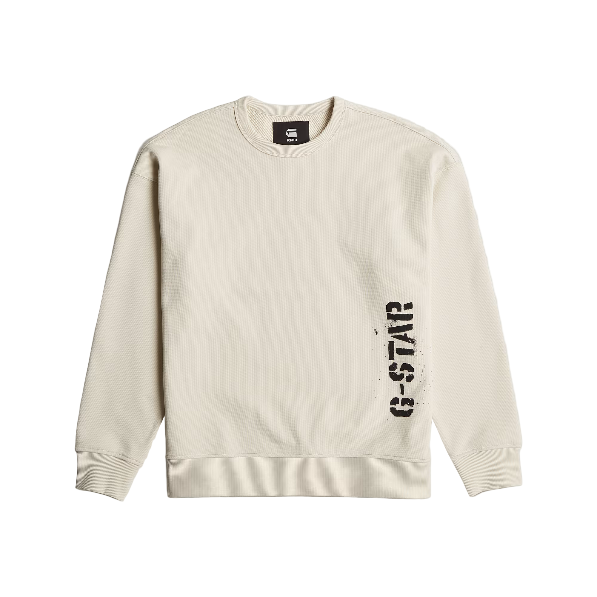 Sprayed 89 Graphic Loose Sweater in White Bait with round neck, long sleeves, and graphic print