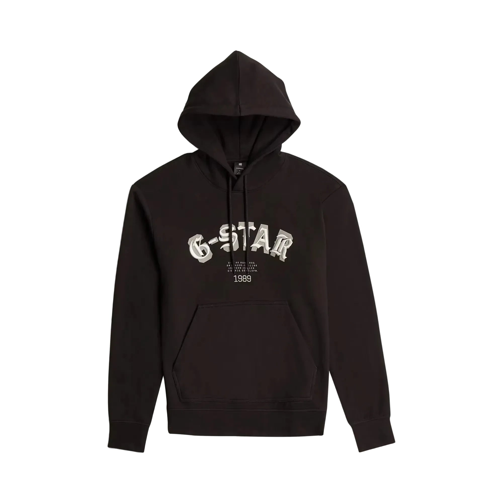 Embro Logo HB Hoodie Sweater in dark black with a hood, drawstring closure, embroidered logo, and kangaroo pocket.