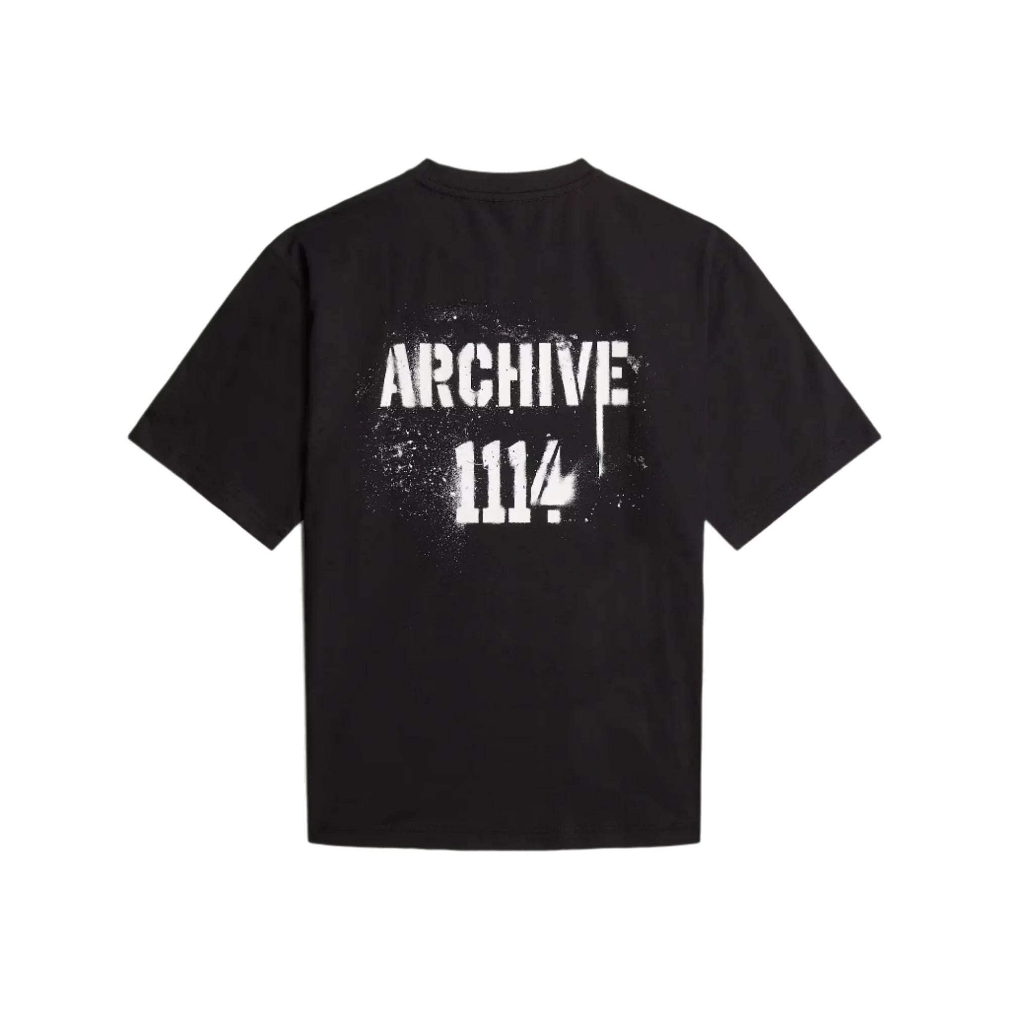Black t-shirt with 'Archive 1114' print on a light gray background