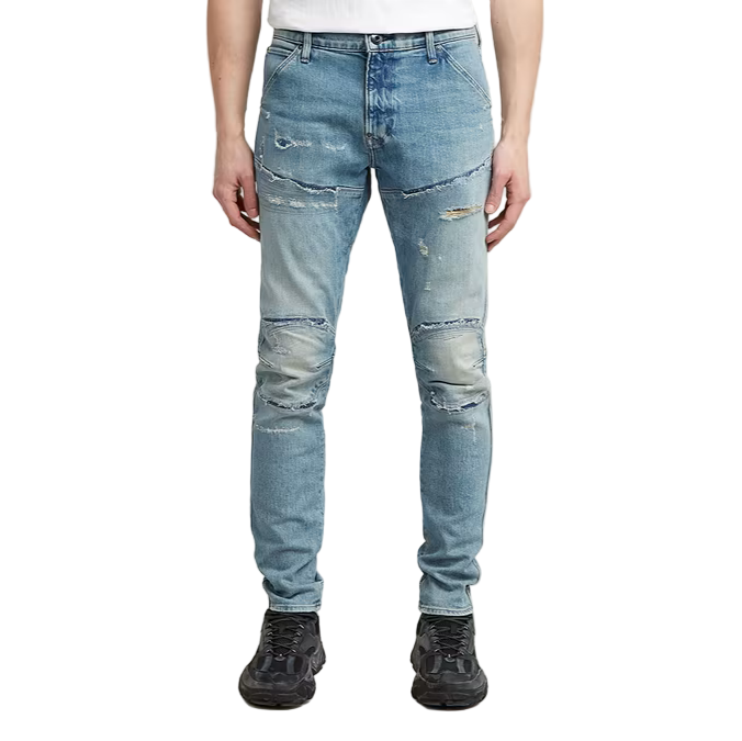  5620 3D Skinny Jeans in Vintage Rainstorm Restored with articulated knees and reinforced stitching