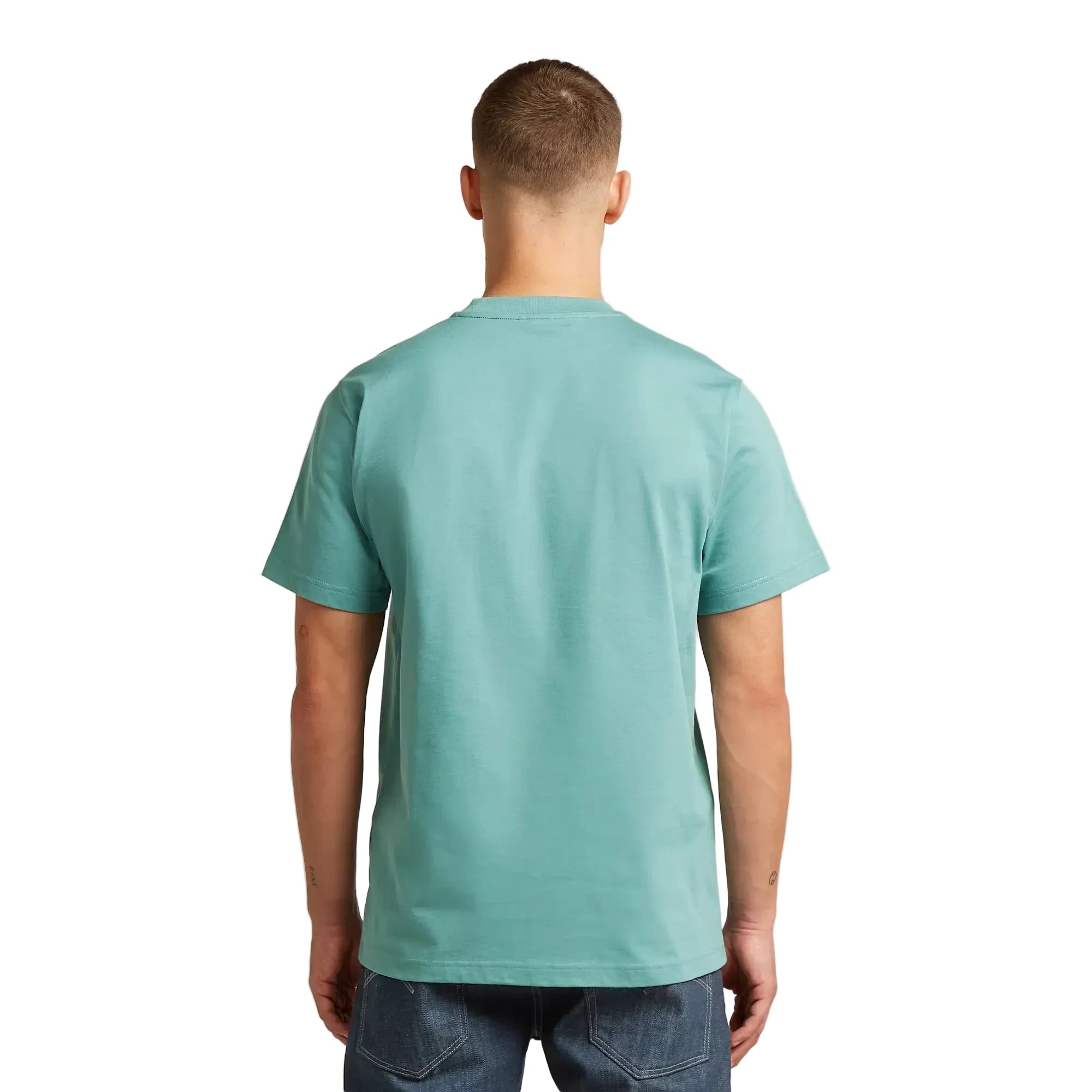 G-Star Dial Graphic Tee in mineral blue with round neck, short sleeves, and lightweight organic cotton fabric