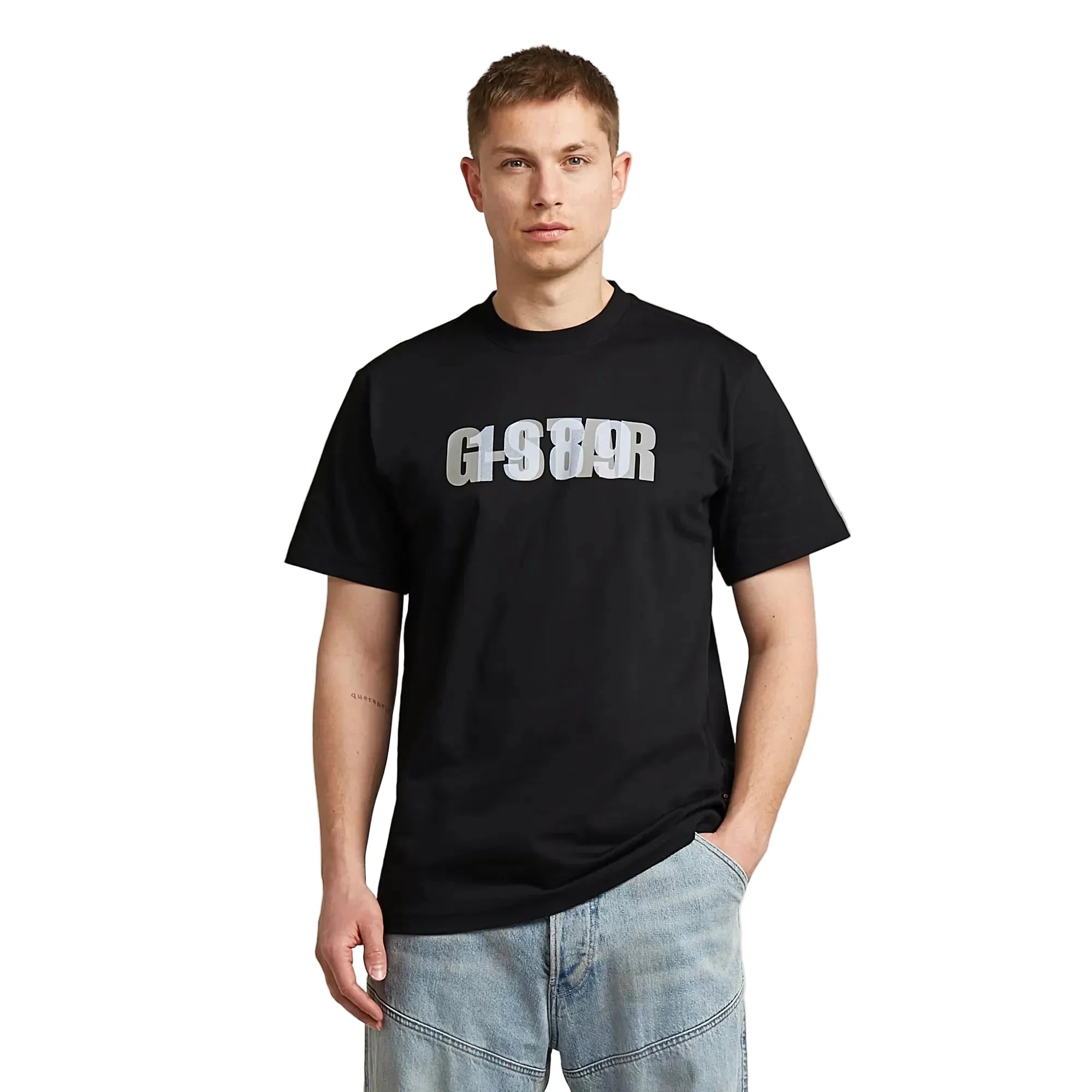G-Star RAW 1989 graphic T-shirt in dark black with round neck, short sleeves, and lightweight organic cotton fabric