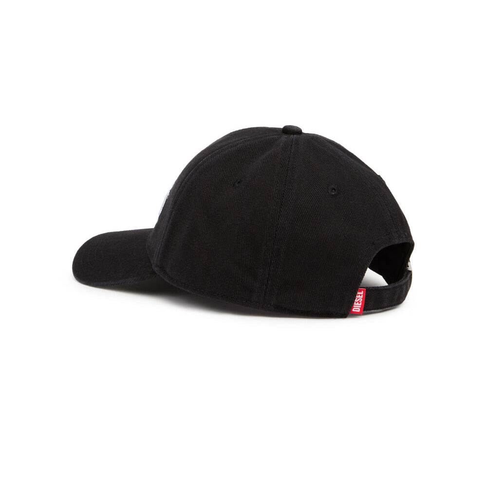 diesel denim division cotton twill baseball hat with faded finish and embroidered logo laid flat