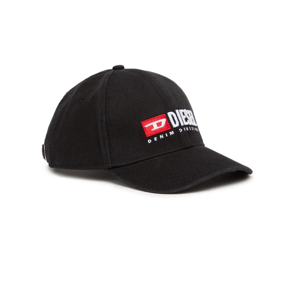 diesel denim division cotton twill baseball hat with faded finish and embroidered logo laid flat