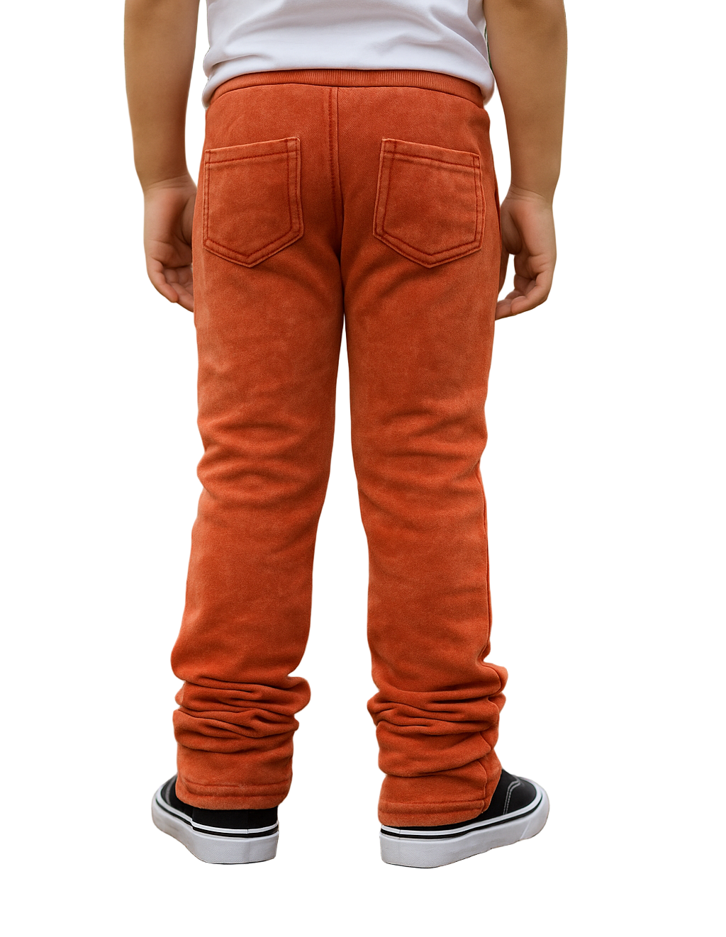 Brighten up your kid’s wardrobe with our Kids Tie Dye Stacked Pants in Orange — a perfect blend of comfort and cool streetwear style.
