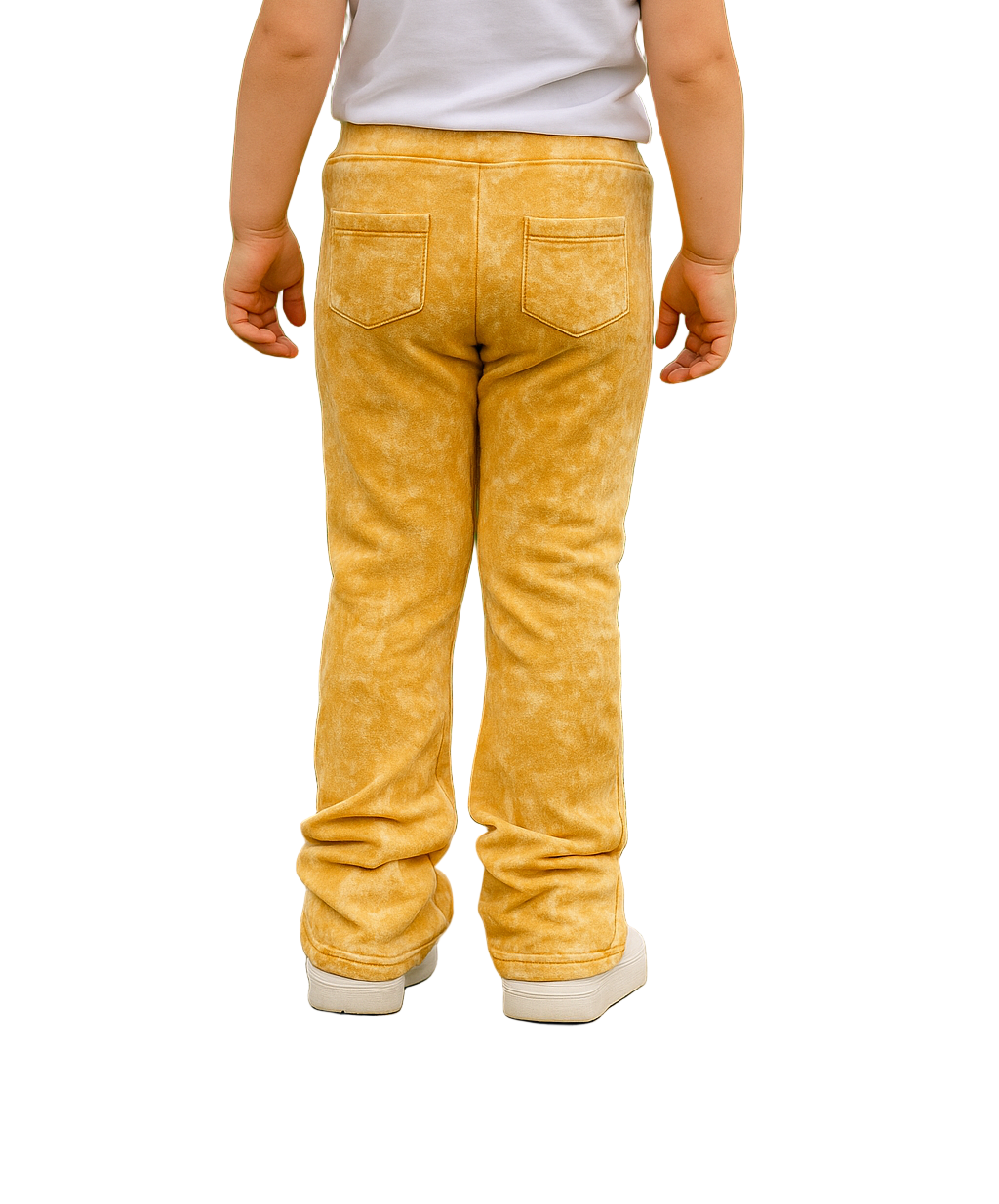 Add warm, earthy tones to your kid’s wardrobe with our Kids Tie Dye Stacked Pants in Timber
