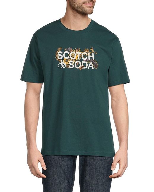 Scotch & Soda cotton T-shirt with floral and logo graphic print, crewneck, and short sleeves