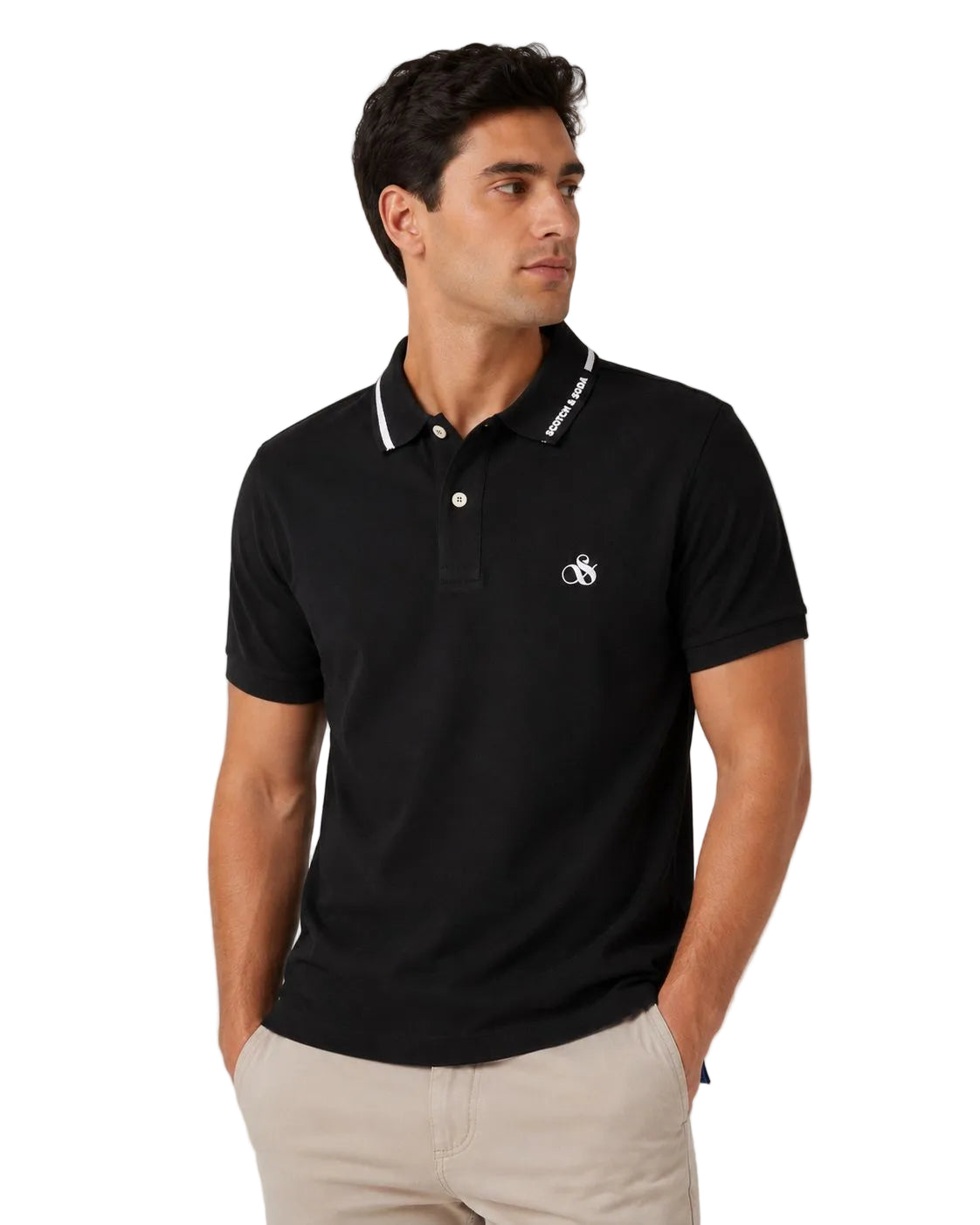 Men’s black polo t-shirt with contrast tipping by Scotch & Soda