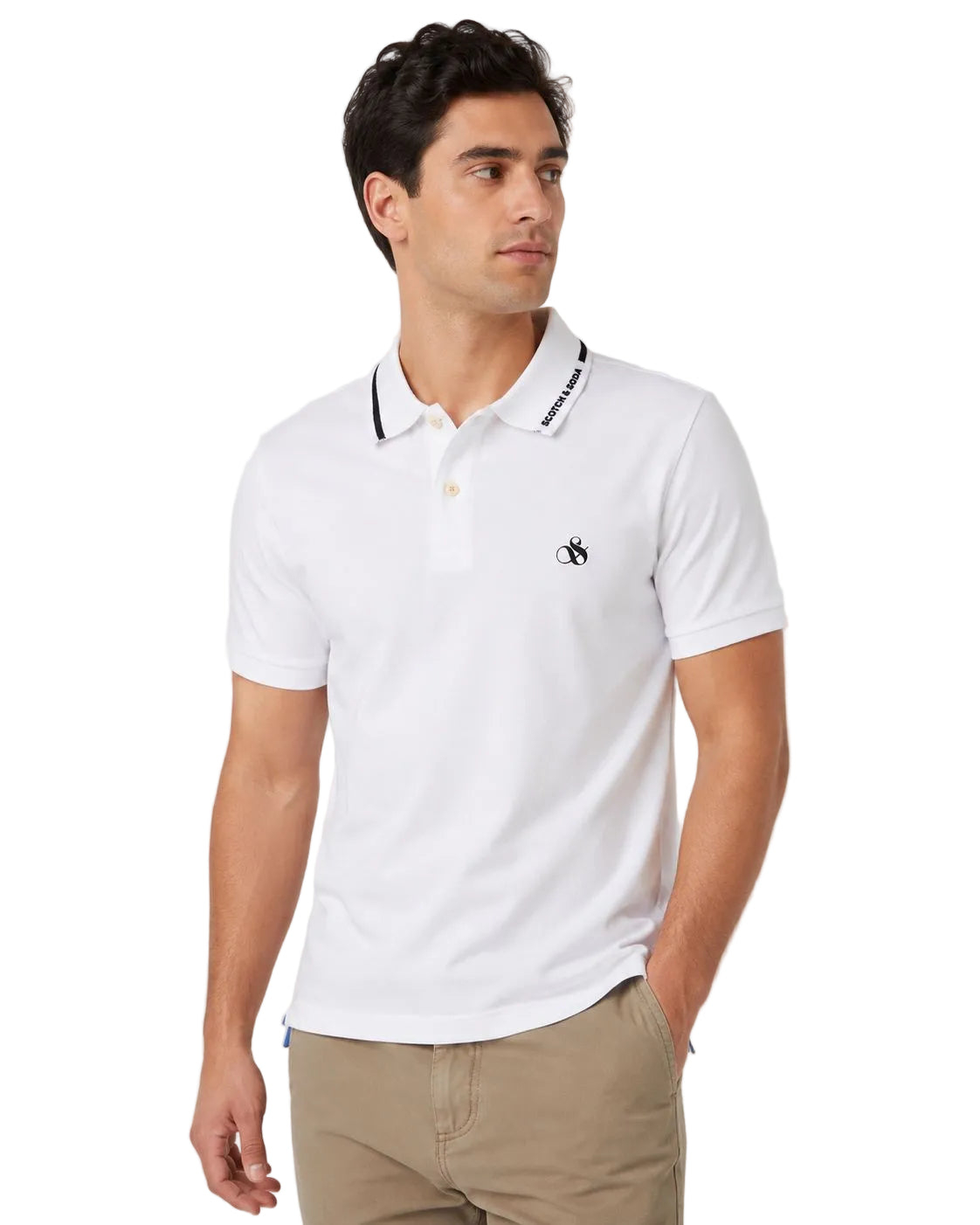 Scotch & Soda white tipped polo shirt for men with contrast collar detail