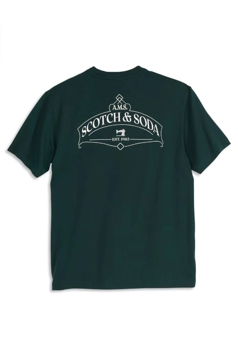Scotch & Soda Relaxed Fit Short-Sleeve Graphic Tee in Cypress Green with soft fabric and relaxed fit.