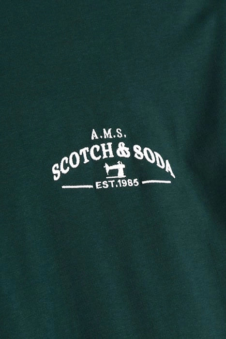 Scotch & Soda Relaxed Fit Short-Sleeve Graphic Tee in Cypress Green with soft fabric and relaxed fit.