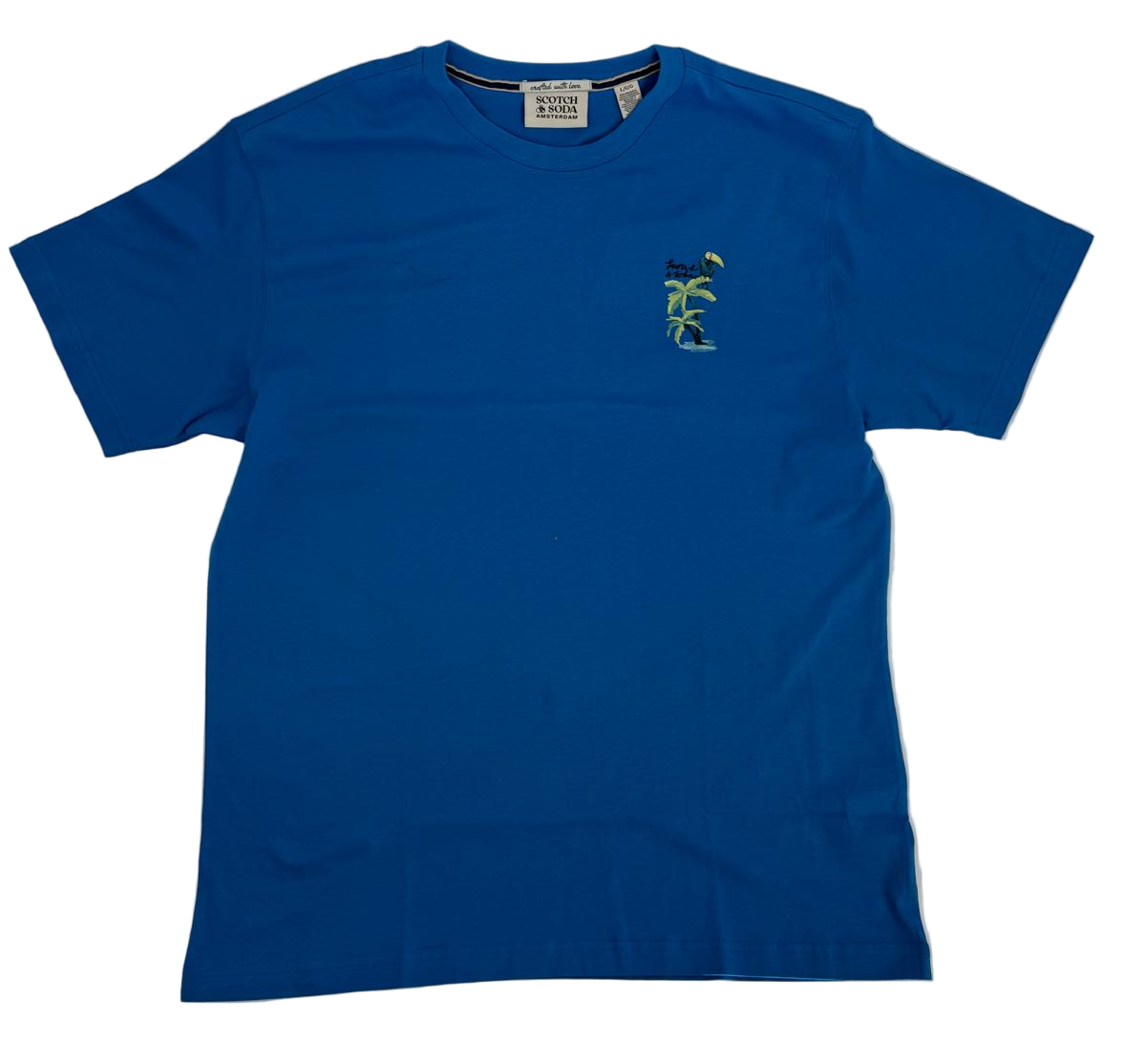 Scotch & Soda Short Sleeve Graphic Tee in French Blue with soft fabric and relaxed fit.