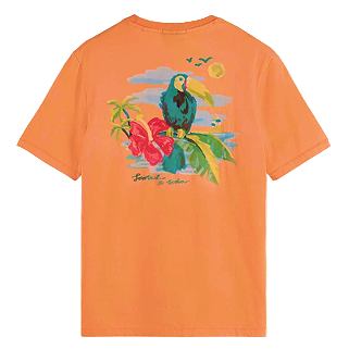 Scotch & Soda Short Sleeve Graphic Tee in Papaya with bold graphic print and casual fit.
