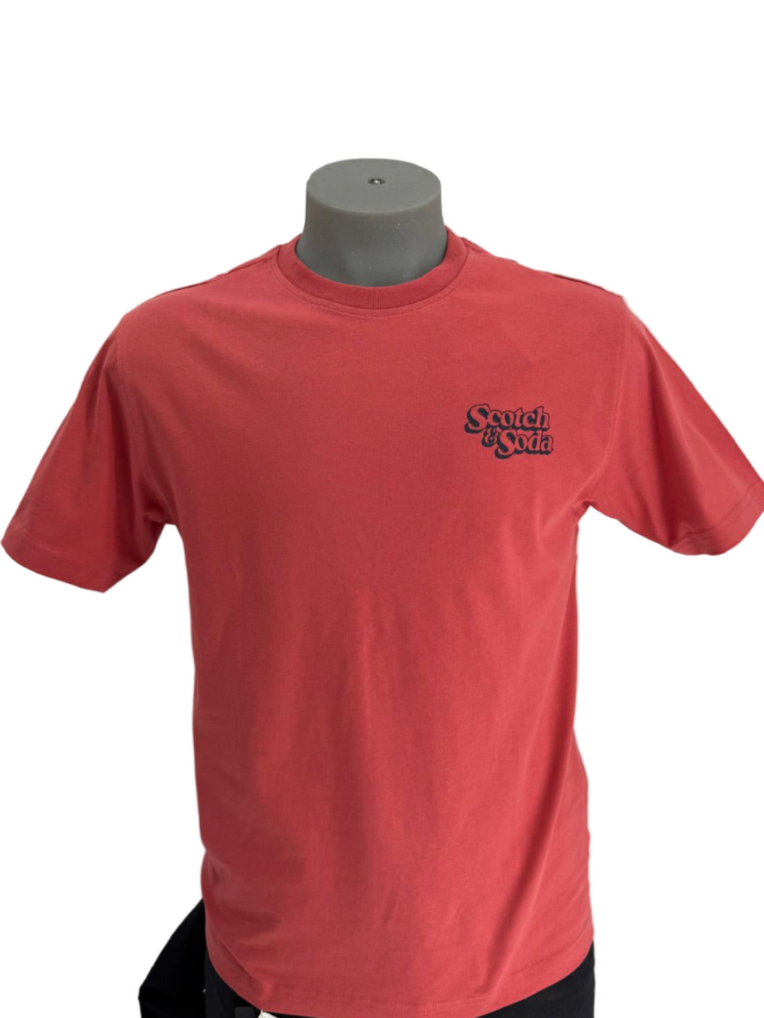 Scotch & Soda Relaxed Fit Short-Sleeve Graphic Tee in Mineral Red with soft fabric and relaxed fit.