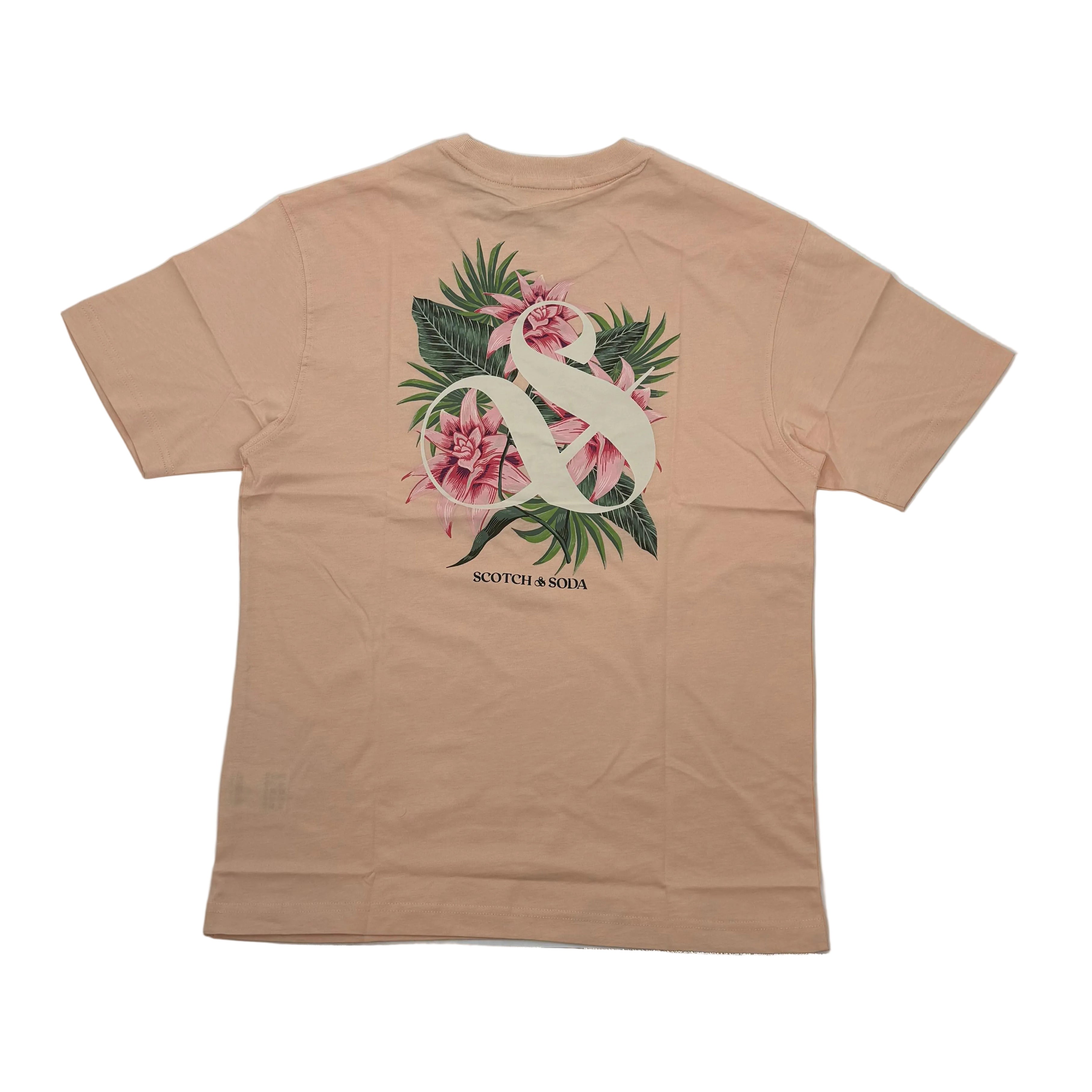 Beige t-shirt with floral design on a white background