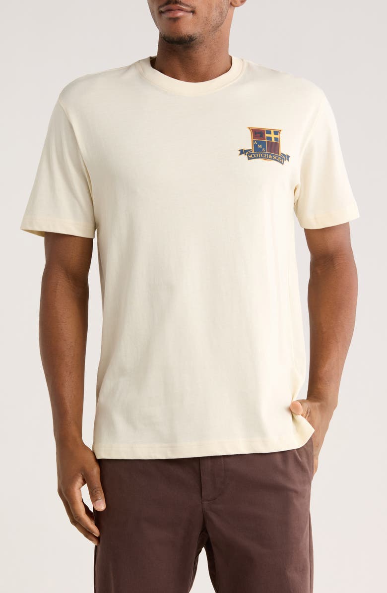 SCOTCH & SODA relaxed fit short sleeve graphic tee in Eggnog with front graphic detail.