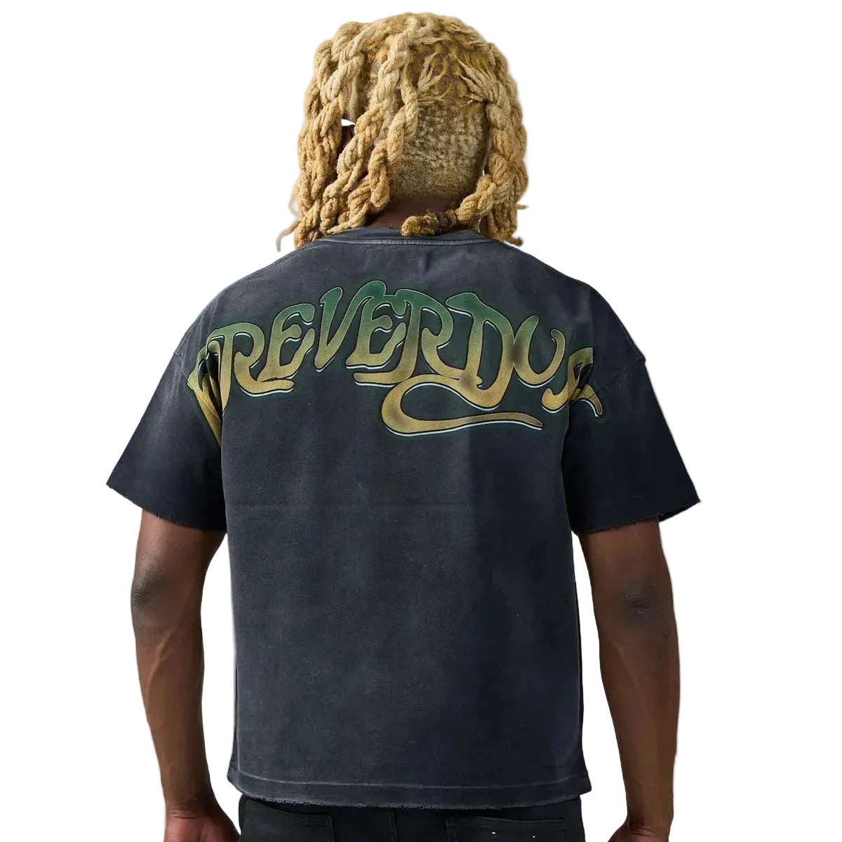 DUAA Worldwide Tee in charcoal featuring an international soccer ball graphic, rhinestone FOREVER DUAA lettering, and 1993 Forever Champions detailing.