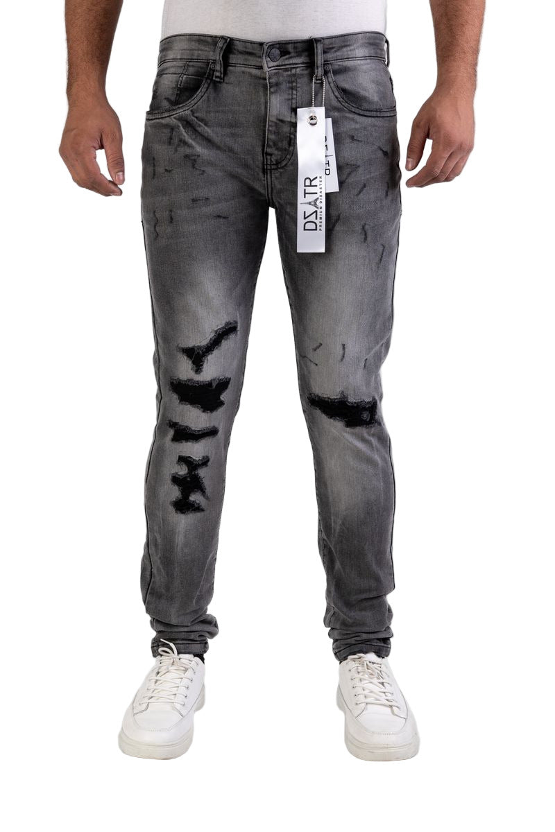 Men’s smoke grey ultra stretch skinny jeans with modern slim silhouette.
