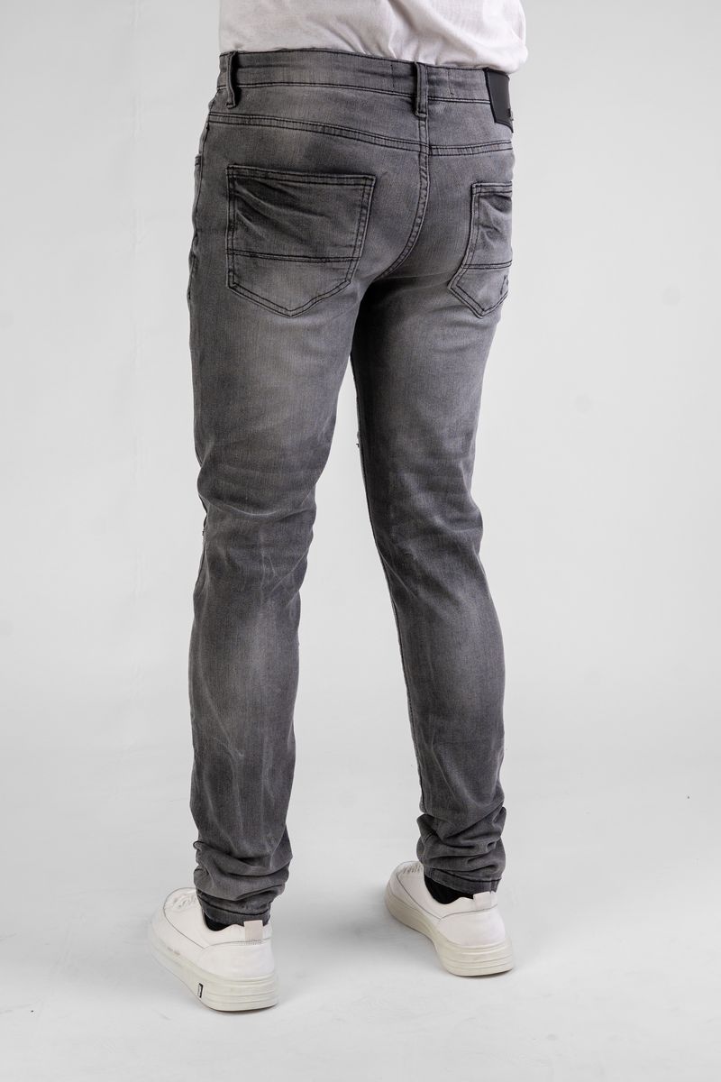 Men’s smoke grey ultra stretch skinny jeans with modern slim silhouette.