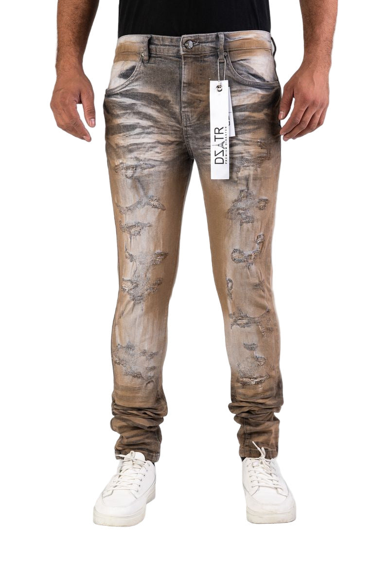 Men’s grey spray ultra stretch skinny jeans with sleek modern fit.