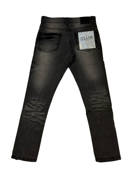DZTR Kids Stretch Jeans in Grey Black Rip with slim fit, stretch denim, and distressed details.